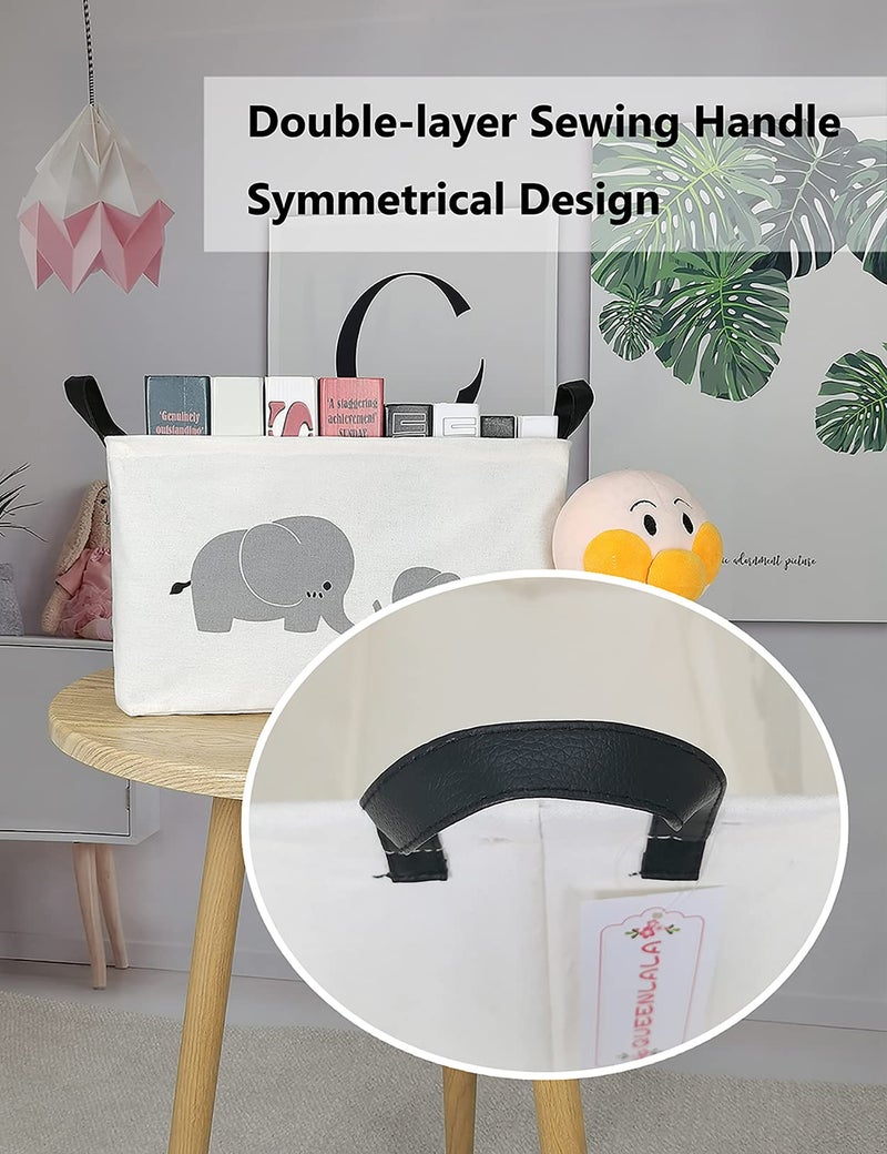 QUEENLALA Rectangular Laundry Hamper/Foldable Nursery Laundry Basket for Organizing/Storage Bin Baskets/Children Toy Office Bedroom/Toy Bin Closet Shelf Basketsï¼ˆRec-Parent-child elephantï¼‰ - Image 3
